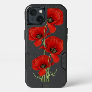 Vintage Red Poppies Botanical Iphone 13 Case by encore_arts at Zazzle