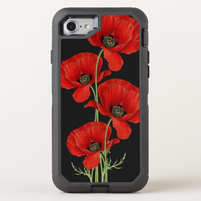 Vintage Red Poppies Botanical Otterbox iPhone Case (Back)