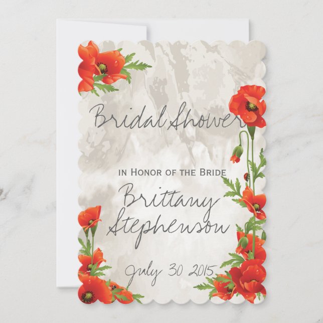 VINTAGE RED POPPIES BRIDAL SHOWER INVITATION (Front)