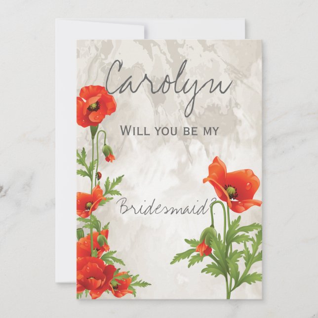 VINTAGE RED POPPIES BRIDESMAID INVITE (Front)