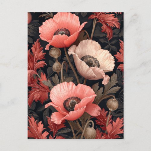 Vintage Red Poppies Inspired by William Morris Postcard