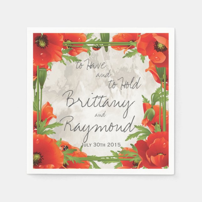 VINTAGE RED POPPIES PAPER NAPKINS (Front)