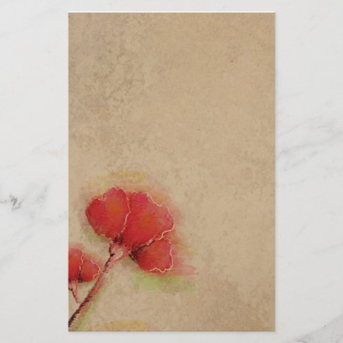 Vintage Red Poppies Parchment Look Stationery