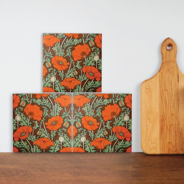 Vintage Red Poppies Pattern Ceramic Tile (Creator Uploaded)