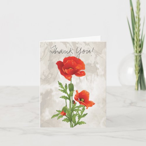 VINTAGE RED POPPIES THANK YOU