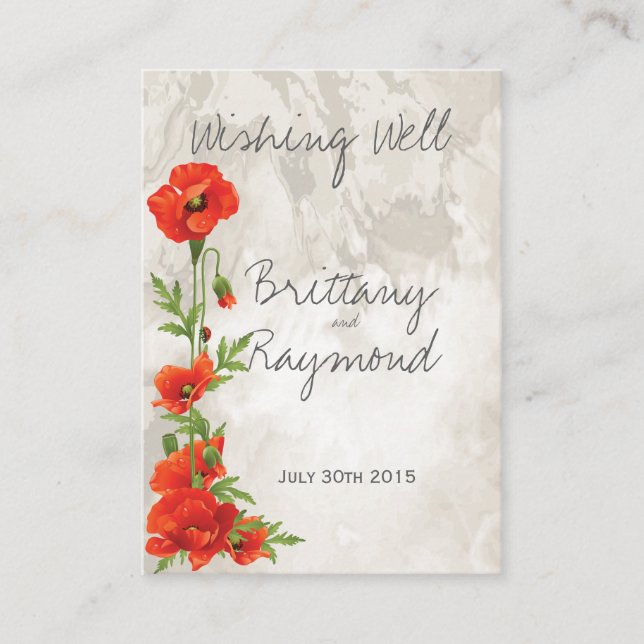 VINTAGE RED POPPIES WISHING WELL GIFT CARD INSERT (Front)
