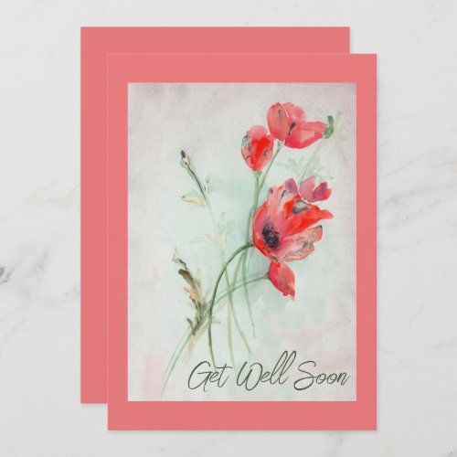 Vintage Red Poppies You are Missed Get Well Soon Card