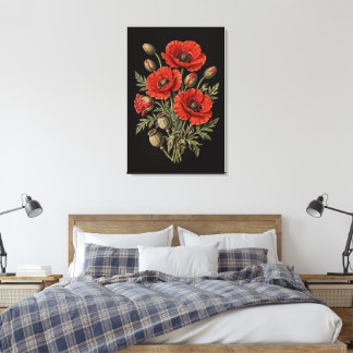 Vintage Red Poppy Bouquet Canvas Print -