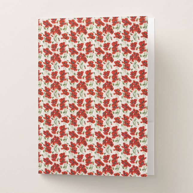 Vintage Red Poppy Design Art Nouveau Pocket Folder (Front)