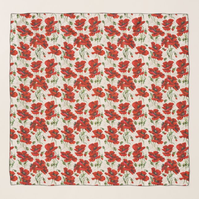 Vintage Red Poppy Design Art Nouveau Scarf (Front)