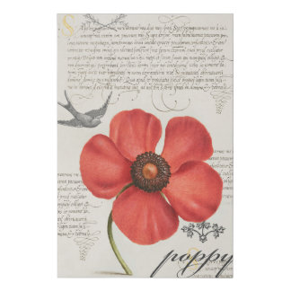 Vintage Red Poppy Drawing + Victorian Typography Faux Canvas Print