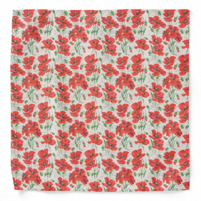 Vintage Red Poppy Floral Pattern Bandana (Front)