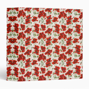 Vintage Red Poppy Floral Pattern Botanical Art 3 Ring Binder