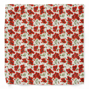 Vintage Red Poppy Floral Pattern Botanical Art Bandana