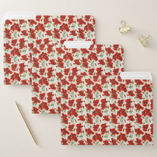 Vintage Red Poppy Floral Pattern Botanical Art File Folder