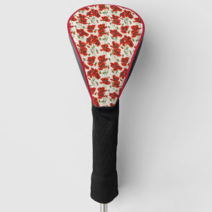 Vintage Red Poppy Floral Pattern Botanical Art Golf Head Cover