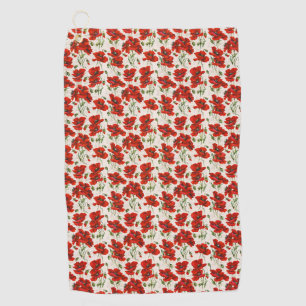 Vintage Red Poppy Floral Pattern Botanical Art Golf Towel