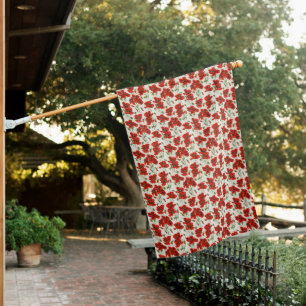 Vintage Red Poppy Floral Pattern Botanical Art House Flag