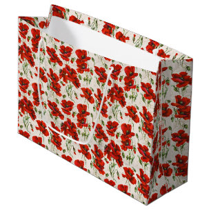 Vintage Red Poppy Floral Pattern Botanical Art Large Gift Bag