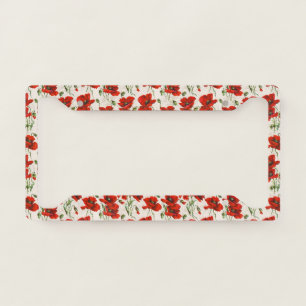 Vintage Red Poppy Floral Pattern Botanical Art License Plate Frame