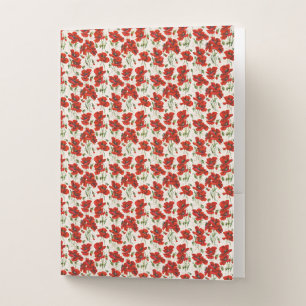 Vintage Red Poppy Floral Pattern Botanical Art Pocket Folder