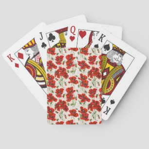 Vintage Red Poppy Floral Pattern Botanical Art Poker Cards