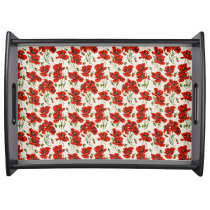 Vintage Red Poppy Floral Pattern Botanical Art Serving Tray
