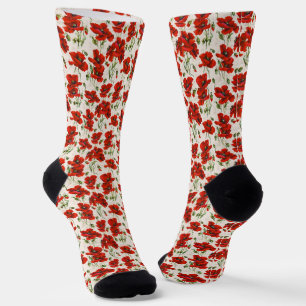 Vintage Red Poppy Floral Pattern Botanical Art Socks