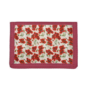 Vintage Red Poppy Floral Pattern Botanical Art Trifold Wallet
