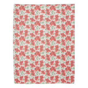 Vintage Red Poppy Floral Pattern Duvet Cover