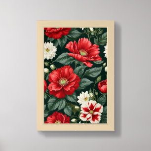 Vintage Red Poppy Floral Pattern Framed Art