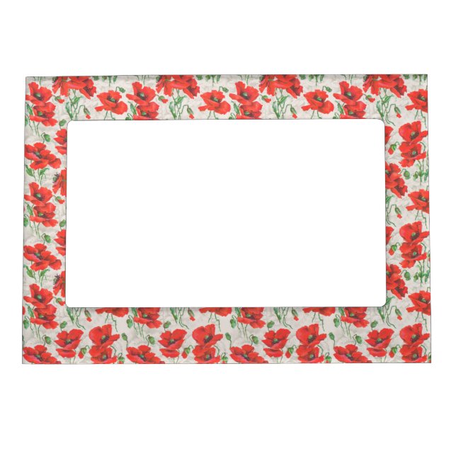 Vintage Red Poppy Floral Pattern Magnetic Frame (Front)