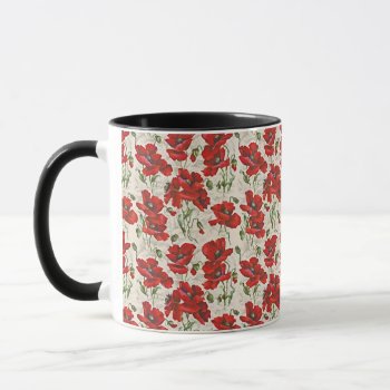 Vintage Red Poppy Floral Pattern Mug