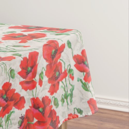 Vintage Red Poppy Floral Pattern Tablecloth