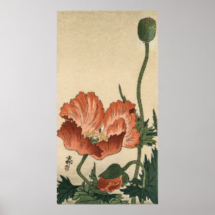 Vintage Red Poppy Flower by Ohara Koson Poster