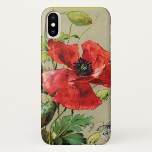 VINTAGE RED POPPY FLOWER iPhone X CASE