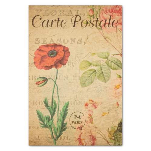Vintage Red Poppy Flower Floral French Tissue Paper