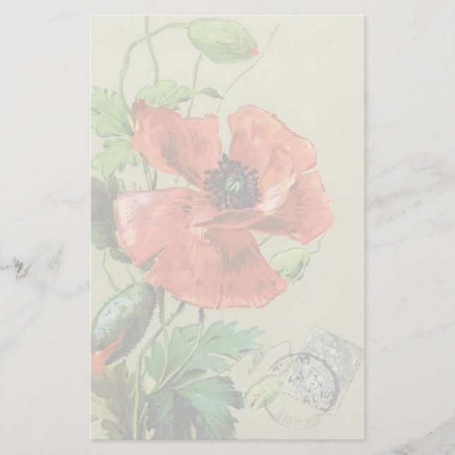 VINTAGE RED POPPY FLOWER STATIONERY (Front)