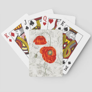 Vintage Red Poppy Flowers Floral Playing Cards
