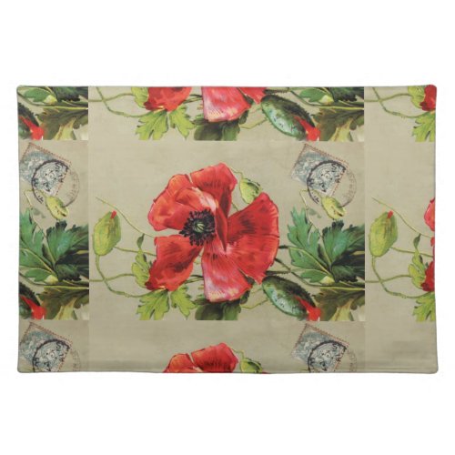VINTAGE RED POPPY FLOWERS PLACEMAT