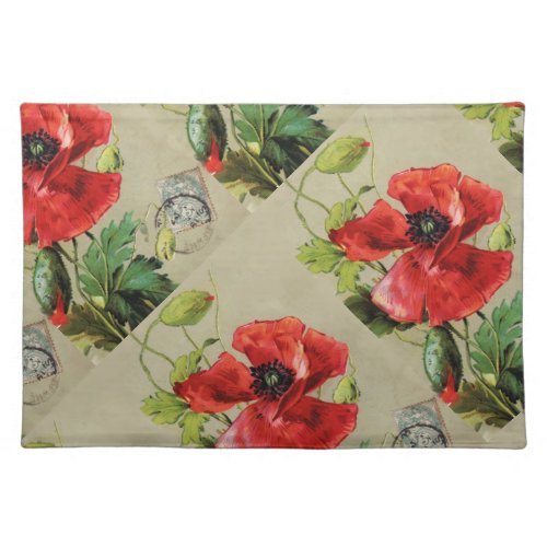 VINTAGE RED POPPY FLOWERS PLACEMAT
