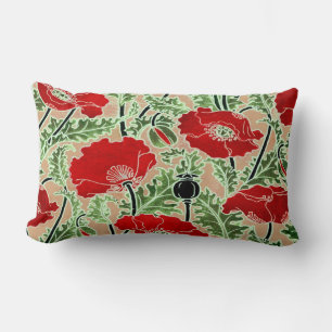 Vintage Red Poppy Throw Pillow