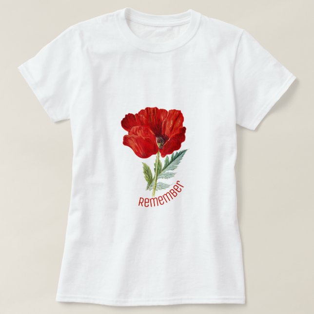 Vintage Red Poppy Veterans Day Remember T-Shirt (Design Front)