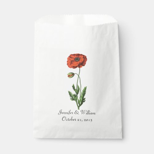 Vintage Red Poppy Wedding Favor Bag