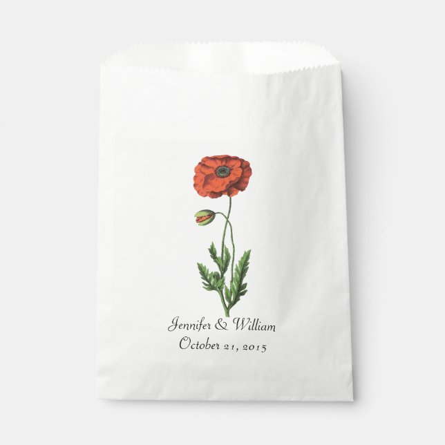 Vintage Red Poppy Wedding Favor Bag (Front)