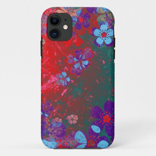 Vintage red purple blue floral pattern iPhone 11 case