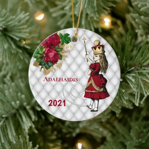 Vintage Red Queen Alice Christmas Ceramic Ornament