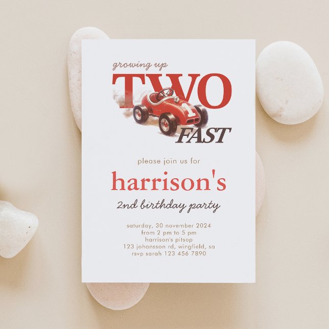 Vintage Red Race Car 2nd Birthday Invitation (Creator Uploaded)
