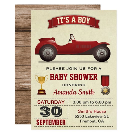 Vintage Red Race Car Baby Shower Invitation Zazzle