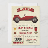 Vintage Red Race Car Baby Shower Invitation (Front)